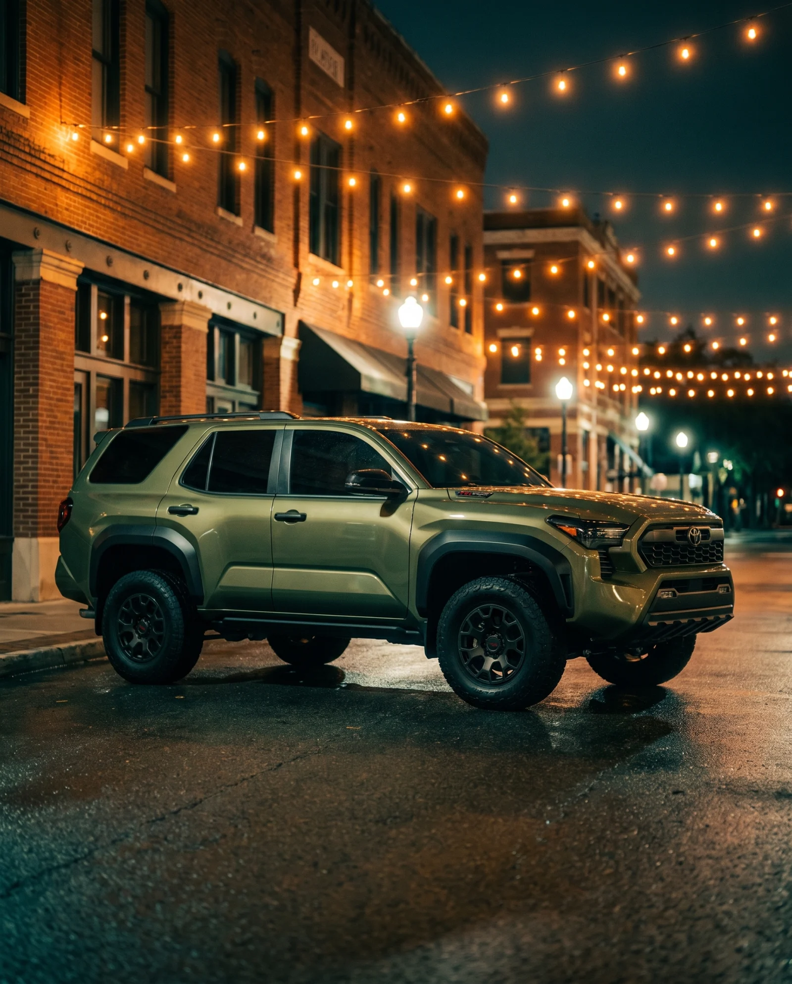 Toyota 4Runner TRD Pro 2026 de DFG en una calle de Tampa de noche con guirnaldas de luces